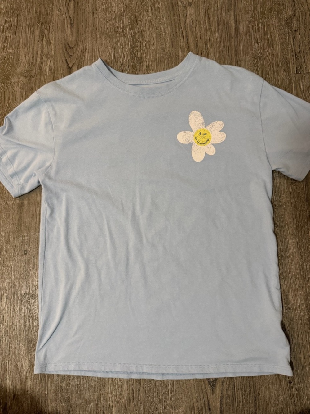 Light Blue Kids T-Shirt with Smiley Daisy Graphic